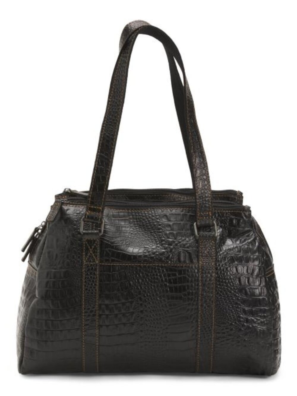 JACK GEORGES Leather Hornback Croc Embossed Hand Stained Satchel